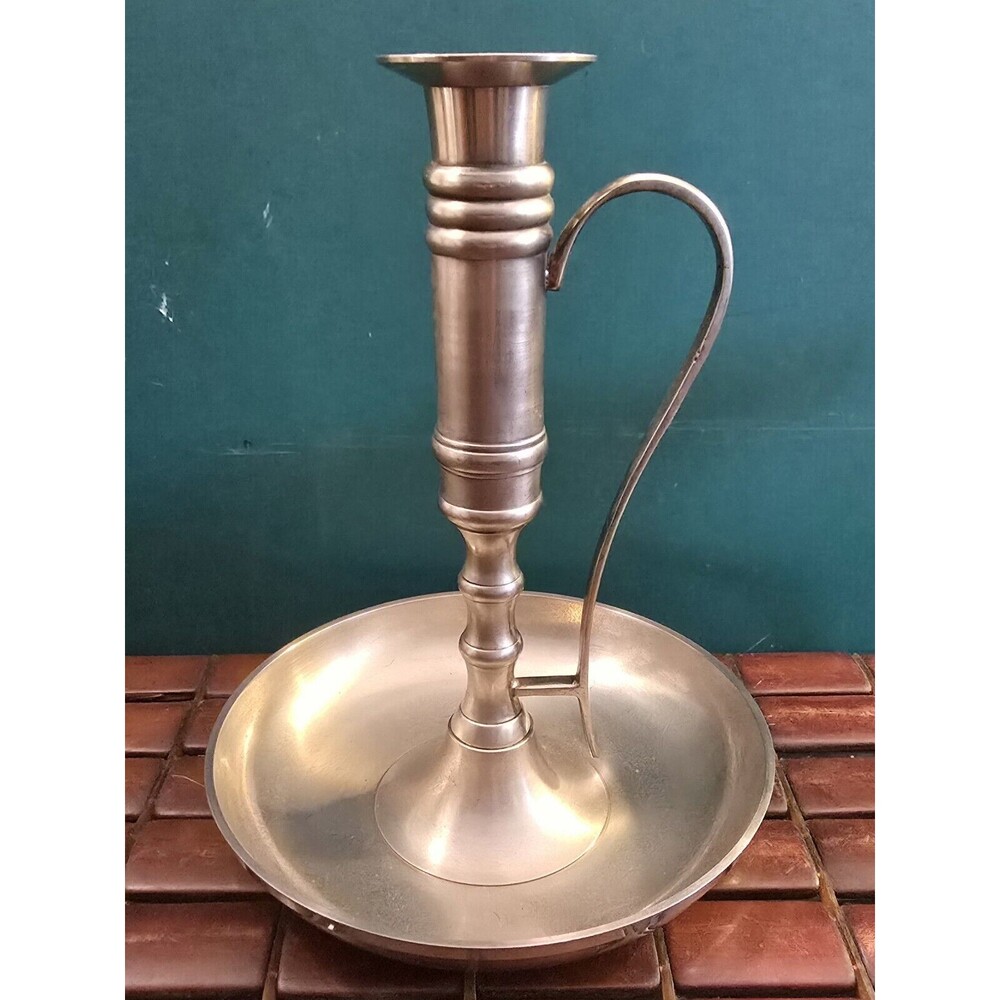 Vintage Brass Art Ware Early American Style Candle Holder  Silverplated Brass